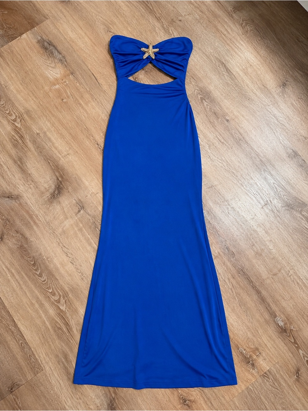 SHEIN Royal Blue Strapless Cutout Maxi Dress with Gold Starfish